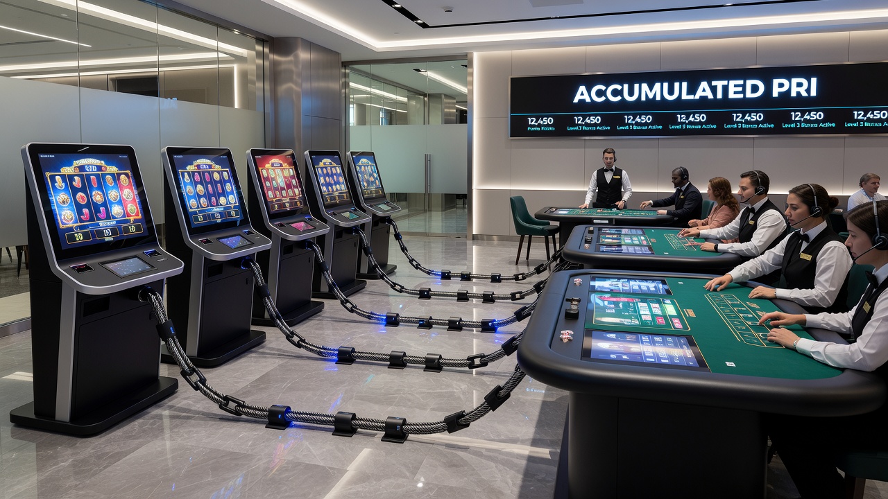 Visual representation of mobile gaming bonus progression into live tables and prize pools