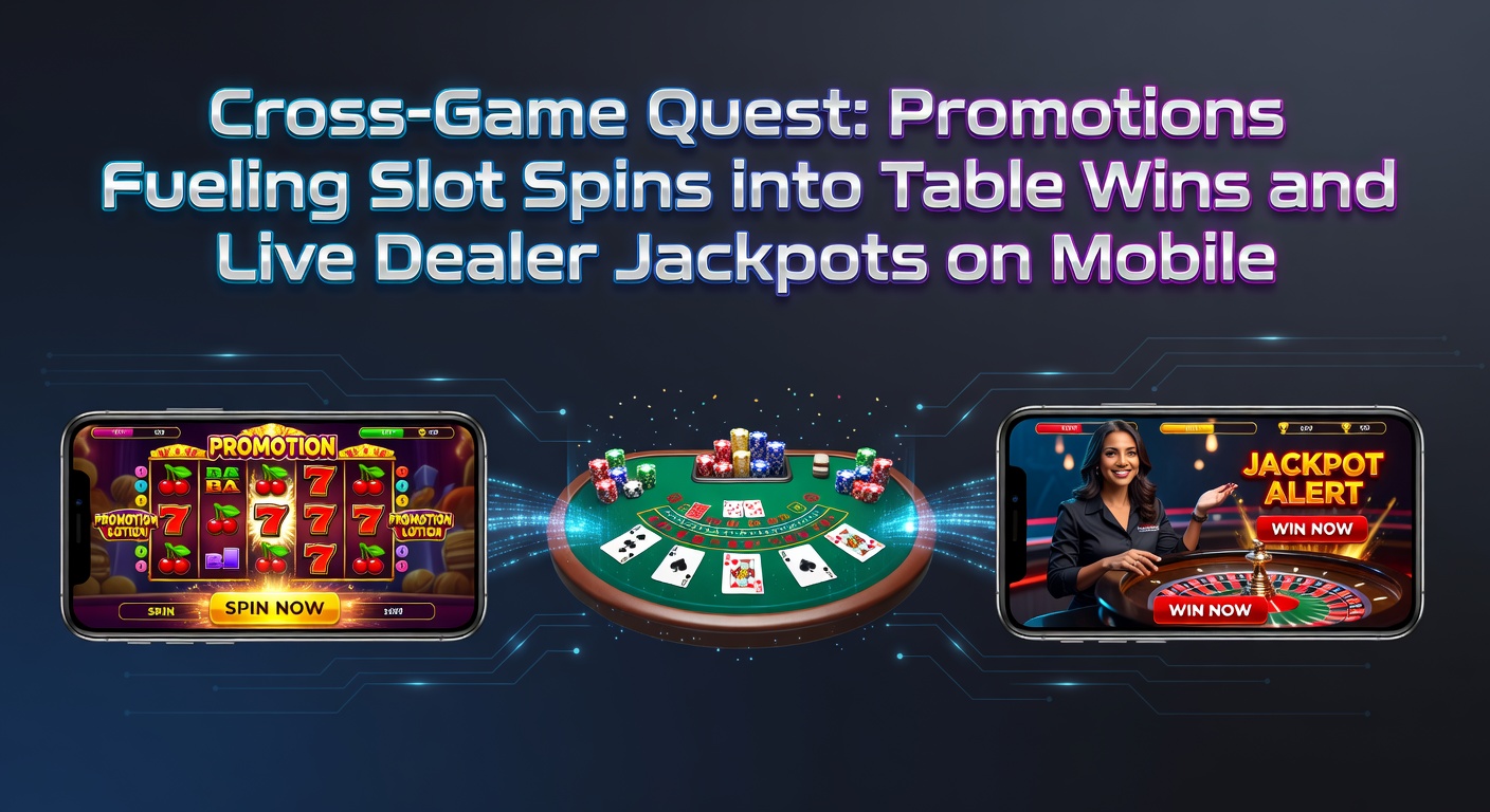 Mobile screen showing a cross-game quest progression from slot spins to live dealer blackjack table with jackpot overlay