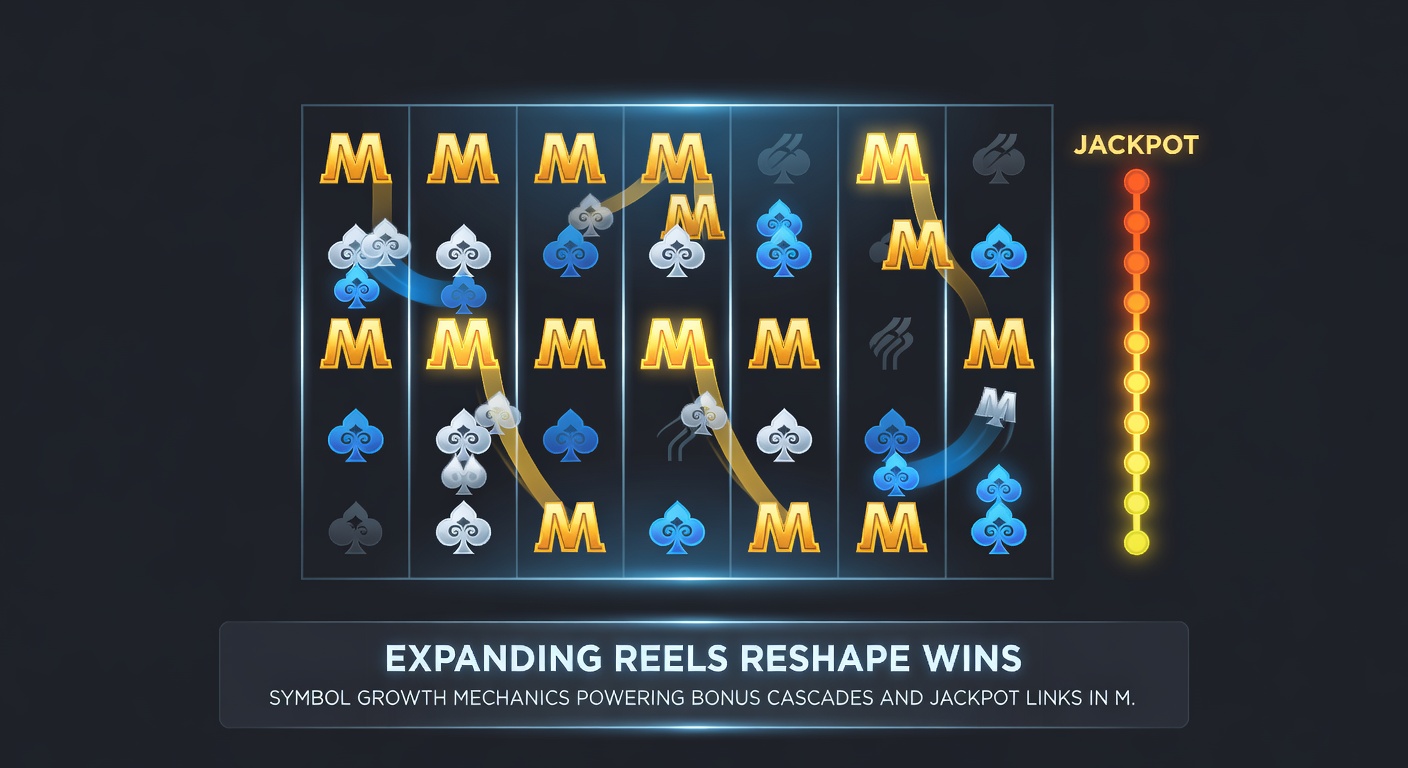 Cascading reels in action with expanding symbols creating chain reactions, jackpot links glowing in the background of a mobile slot interface