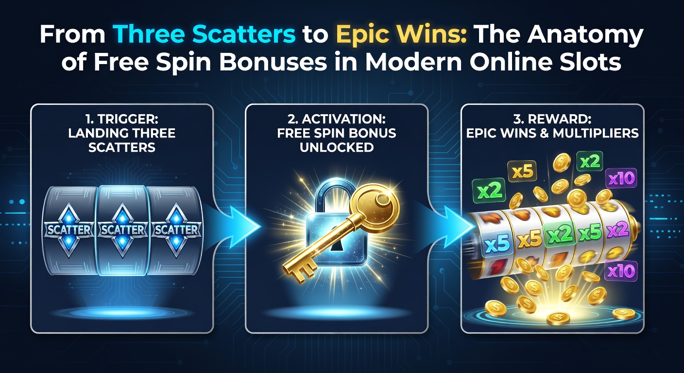 Vibrant slot reels showing golden scatter symbols lighting up amid cascading wins and multiplier badges, capturing the thrill of a free spin activation