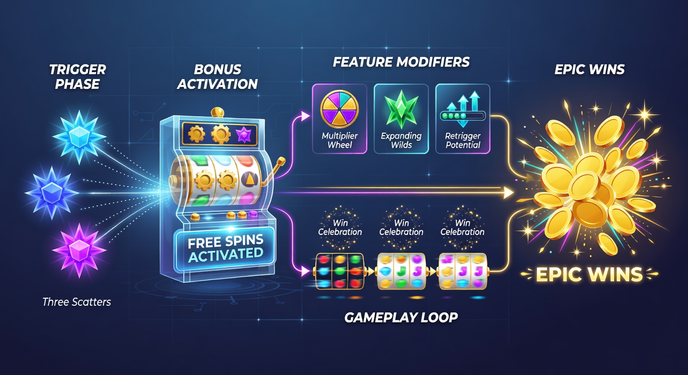 Dynamic screenshot of a free spin bonus in action, with exploding scatters, glowing multipliers stacking up, and a jackpot meter filling amid colorful animations