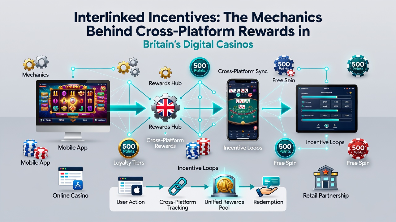 Visual overview of interconnected bonus systems linking slots, tables, and live dealer games across digital platforms