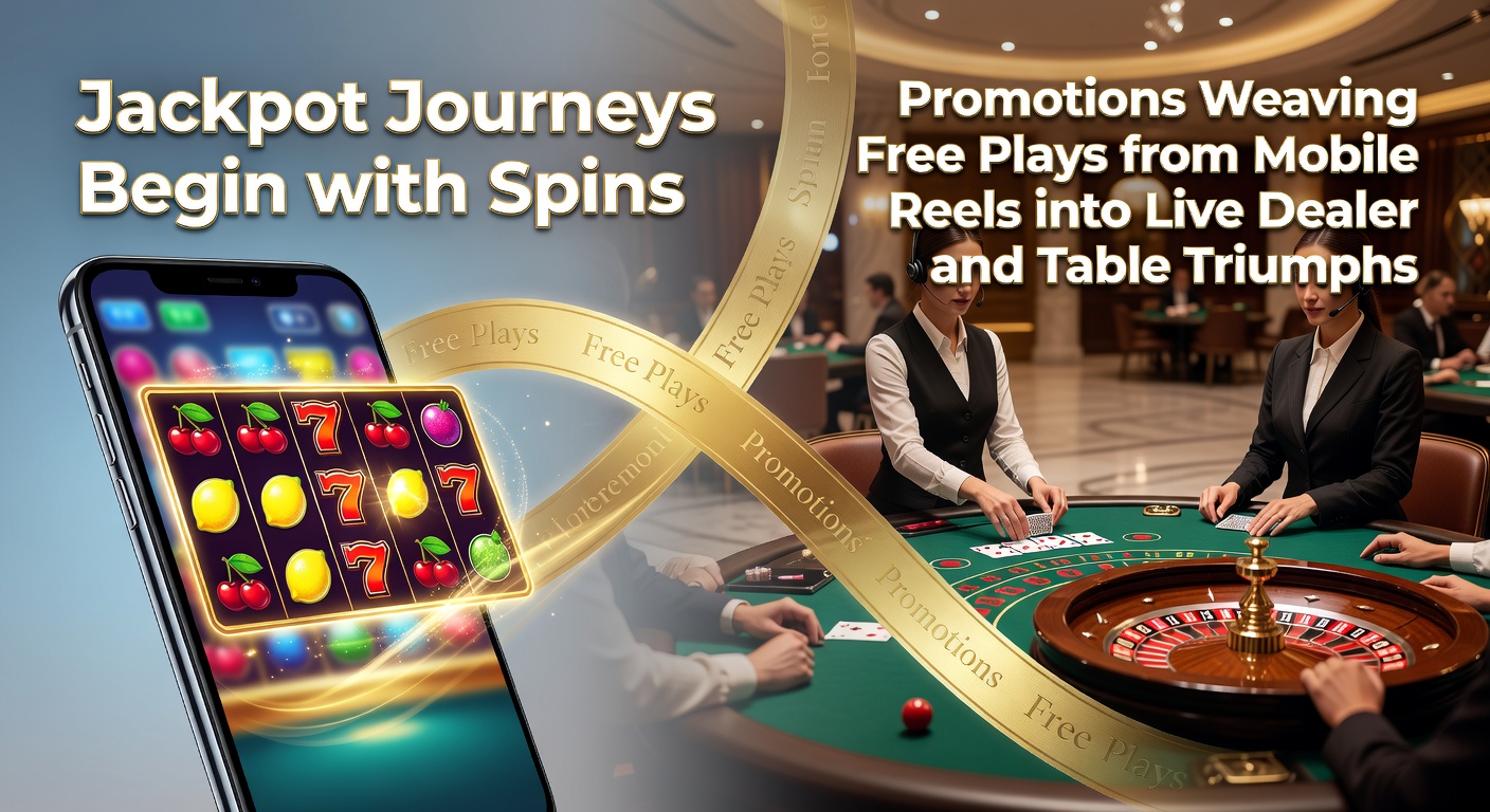 Vibrant mobile slot reels spinning with golden jackpot symbols transitioning into live dealer blackjack tables and roulette wheels under casino lights