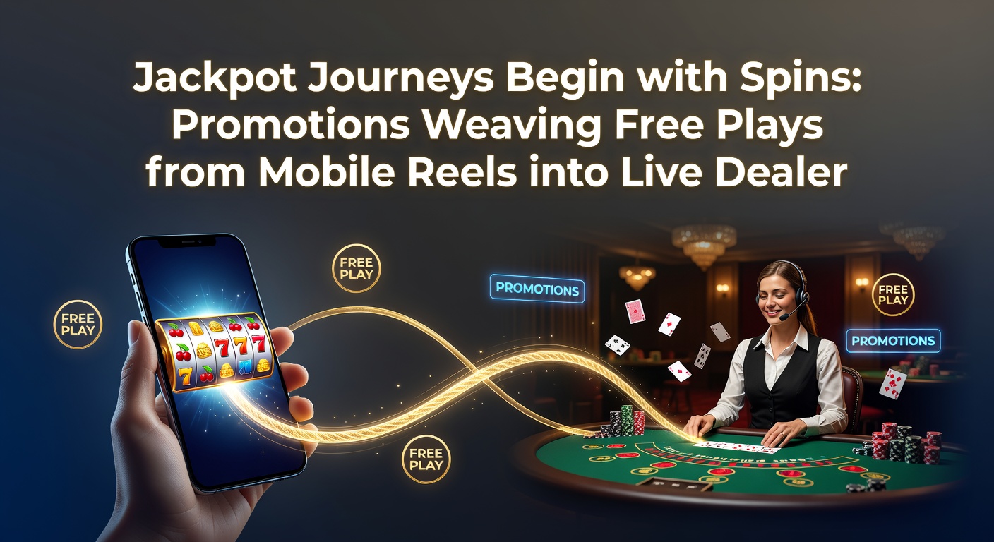 Dynamic casino scene showing a mobile phone displaying slot free spins morphing into a split-screen of live dealer poker and craps tables with jackpot meters rising
