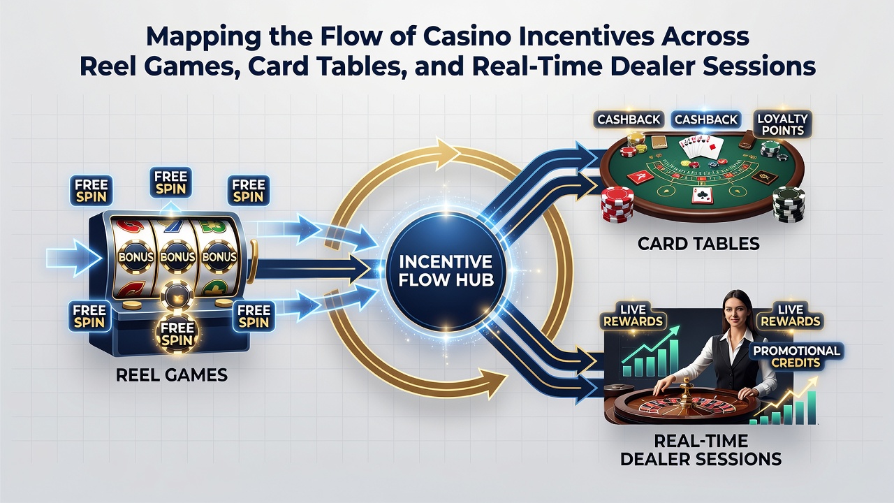 Screenshot of a British mobile casino app interface illustrating bonus flows from slots to tables and live dealer games
