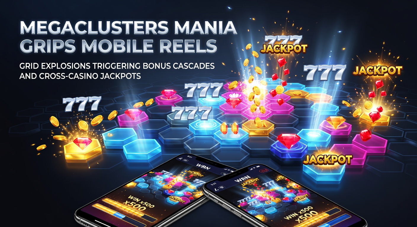 Vibrant mobile slot screen showing megacluster grid exploding into smaller symbols with cascading wins and jackpot meters building