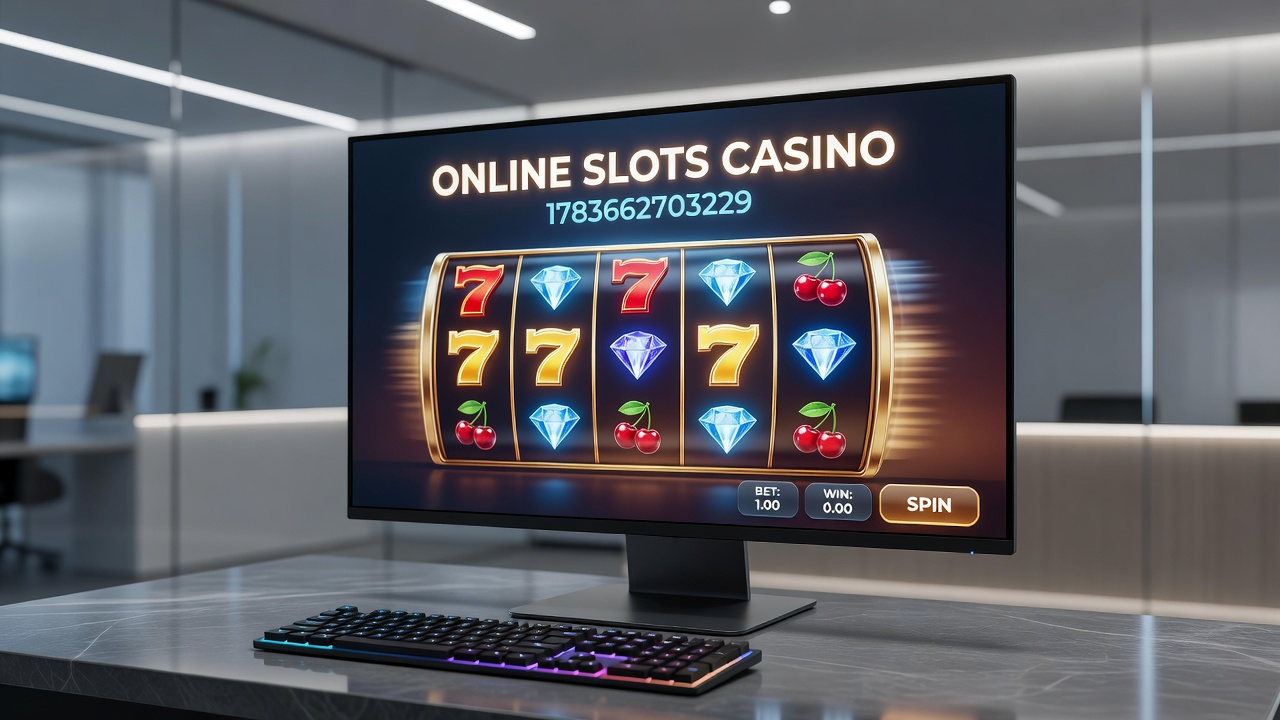 Close-up view of slot game mechanics with paytable information and bonus feature indicators