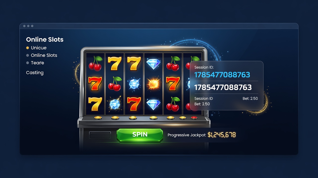 Online slots casino interface displaying multiple reel games with bonus features and jackpot meters on a digital platform