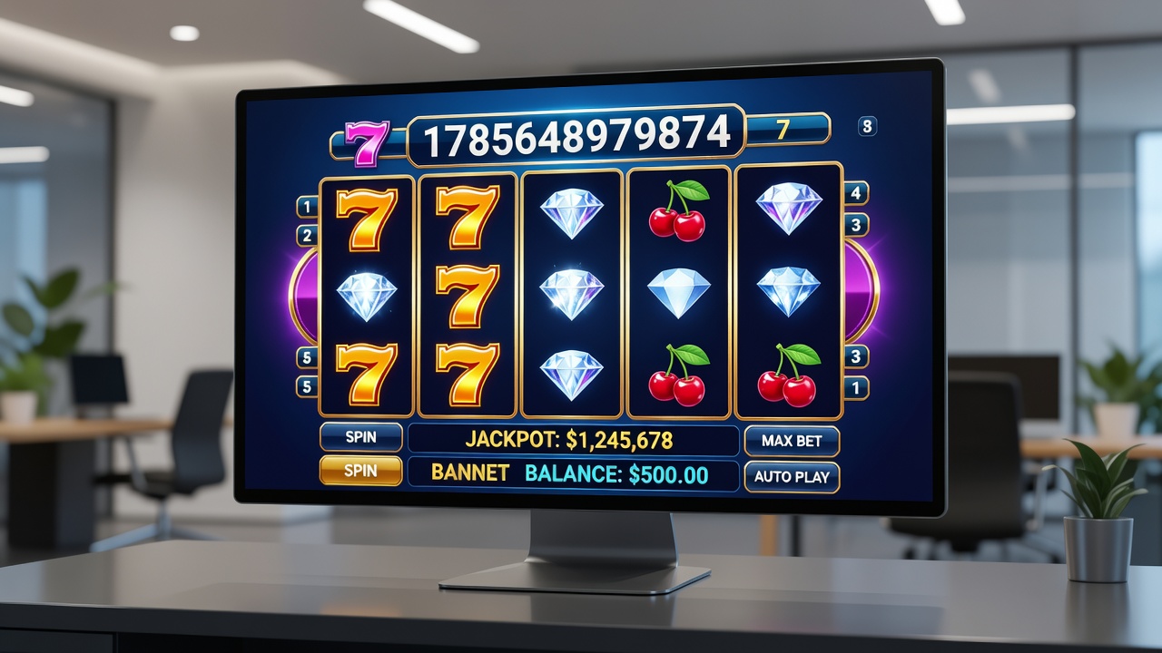 Mobile device displaying online slot game with jackpot meter and free spins counter