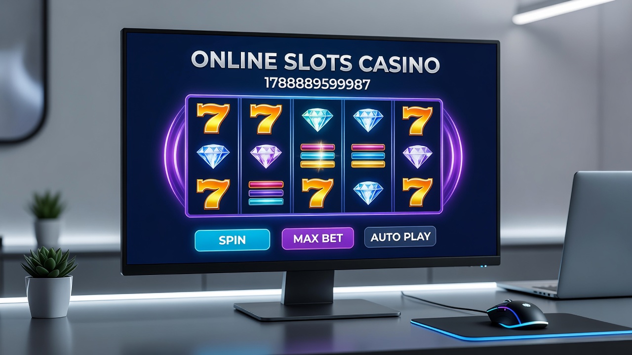 Diverse group of players engaging with online slots casino games on tablets and smartphones in a modern setting