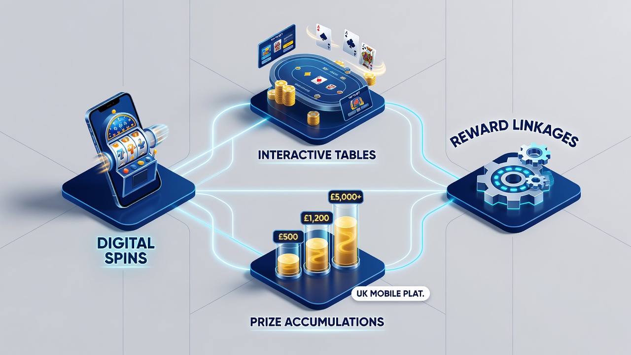 Diagram illustrating reward flow from mobile slots to table games and accumulated prize pools