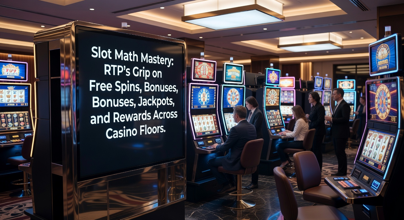 Vibrant slot machine reels displaying free spins and jackpot symbols under casino lights, illustrating RTP-driven payouts