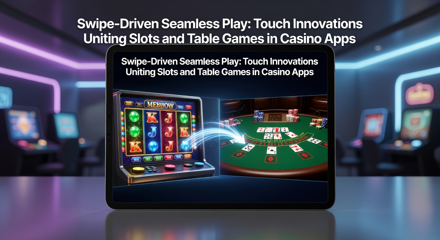 Close-up of finger swiping on casino app screen, blending slot symbols with table cards