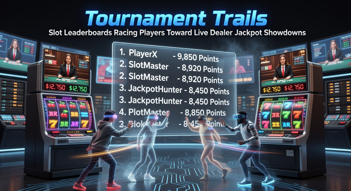 Vibrant slot leaderboard display showing players climbing ranks toward a glowing live dealer jackpot prize