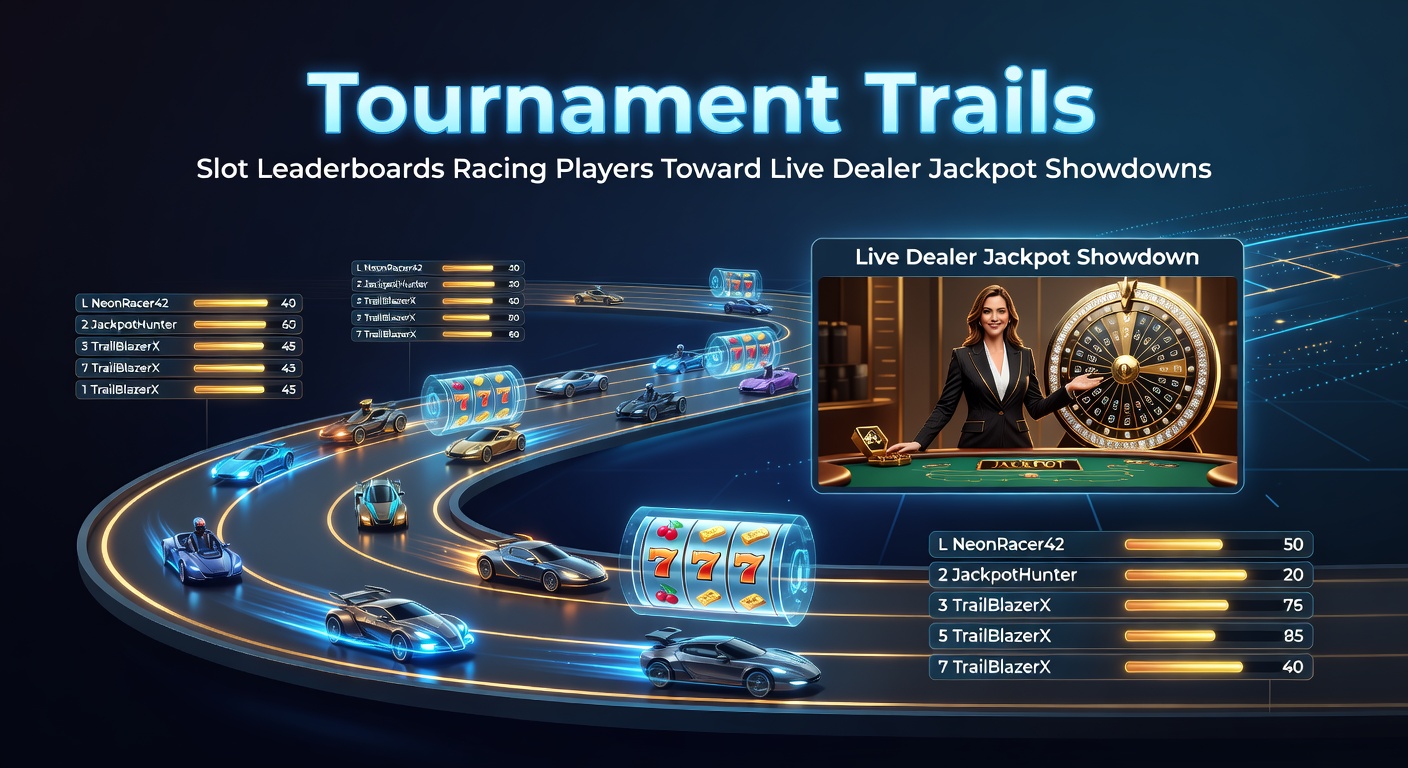 Dynamic screenshot of a slot tournament leaderboard transitioning to a live dealer jackpot event with players in contention