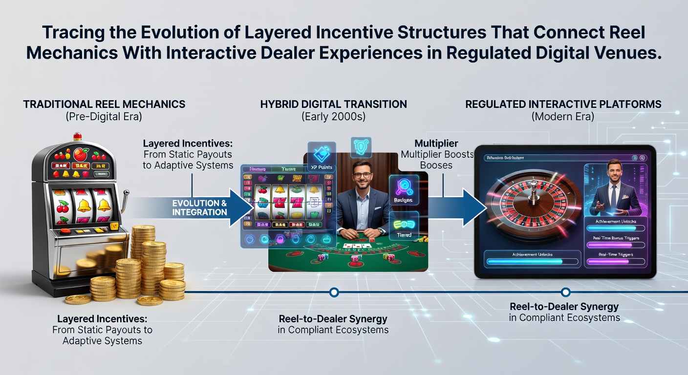 Evolution diagram showing layered incentives from slot reels to live dealer tables in digital casinos